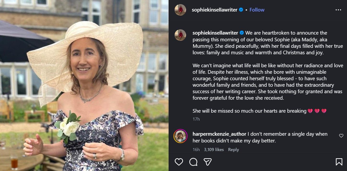 Sophie Kinsella's Instagram December 2025